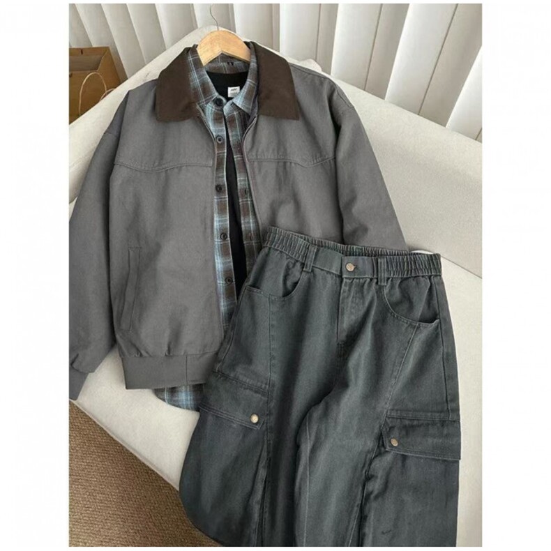 秋季大货拼色衬衫领纯棉宽松夹克男上衣外套DSA157B-J182-P75,男装夹克,电商A157B