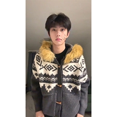 重磅北极绒座山雕大毛毛领毛衣外套冬美式复古休闲慵懒风针织开衫，男装针织衫/毛衣，电商A486