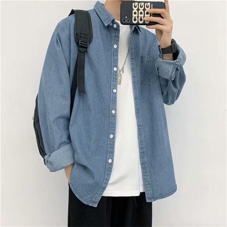现货量大从优复古长袖牛仔衬衫男薄款外套1008-CS225-P45,男装衬衫,星座1008