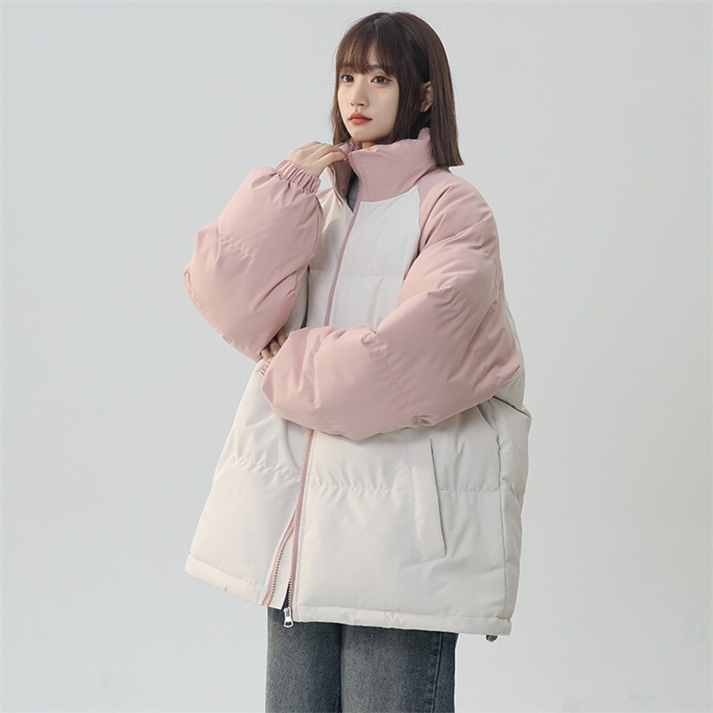 得物二开拼接色棉衣拉链撞色棉袄男女生情侣立领A177-M718-P48,男装棉衣,电商A177