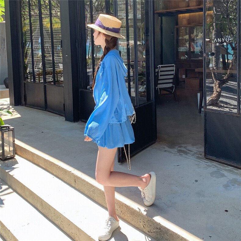 率性轻薄防晒套装裙女夏季2025新款时髦感连帽上衣半身短裙两件套,女装套装/套裙,千寻