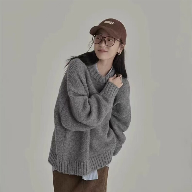 时尚百搭宽松圆领女士羊毛衫羊毛加厚保暖高品质毛衣,女装羊毛衫,旭驰羊绒
