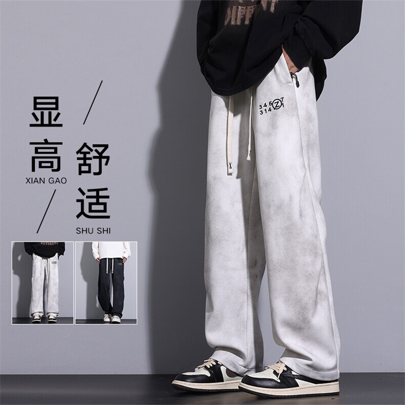 GENIOLAMODE美式褶皱休闲脏脏卫裤男士秋季宽松直筒运动百搭长裤图片