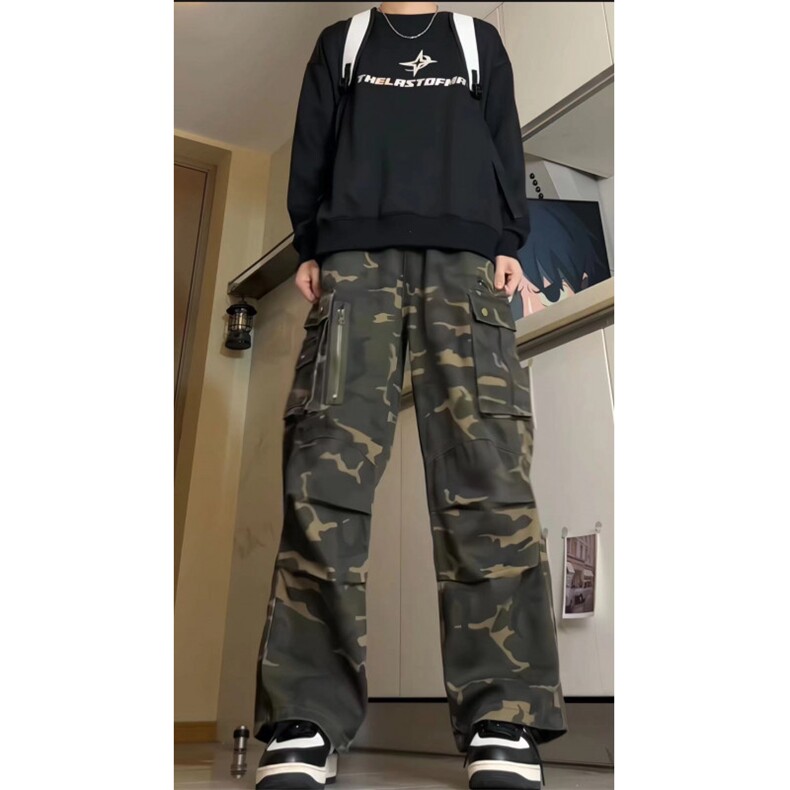 美式hiphop重磅迷彩工装裤男女宽松直筒显瘦休闲长裤潮GJ399P65,男装工装外套,电商D256A(原A064A)