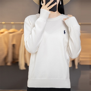 小马刺绣羊毛衫圆领长袖卫衣女秋季纯棉宽松休闲套头上衣打底衫图片