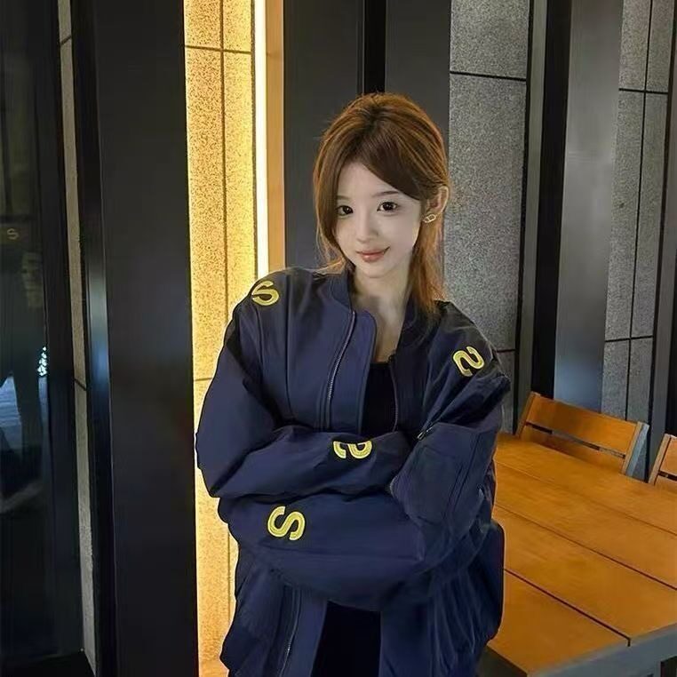 美式街头刺绣字母立领飞行夹克棒球服男女春秋季百搭廓形时尚外套,男装夹克,星座506A