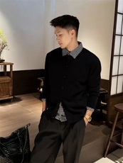 拼接款针织毛衣衬衫领开衫上衣外套D1176-P90，男装针织衫/毛衣，星座1012-1