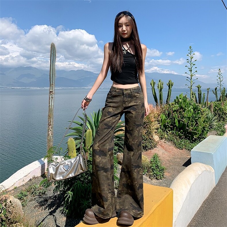 网络图现货美式高街潮流cleanfit迷彩微喇弯刀牛仔裤JF5120-P42,男装牛仔裤,星座715-7