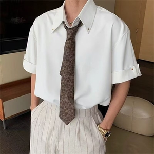 夏季新款高级感短袖衬衫男潮牌痞帅设计感小众宽松休闲五分半截袖