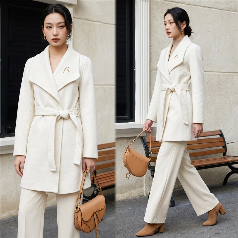 富家千金白色miu系双面呢子大衣女2026新款独特超好看羊毛,女装双面呢大衣,天品羊绒工厂