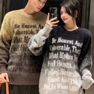 2024美式复古渐变毛衣女宽松美拉德慵懒情侣针织衫加厚秋冬图片