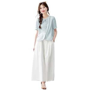 现货2026年夏季休闲时尚女士文艺风女两件套套装图片