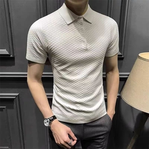 高级感针织polo衫男士修身透气短袖亲肤舒适质感翻领t恤商务休闲图片