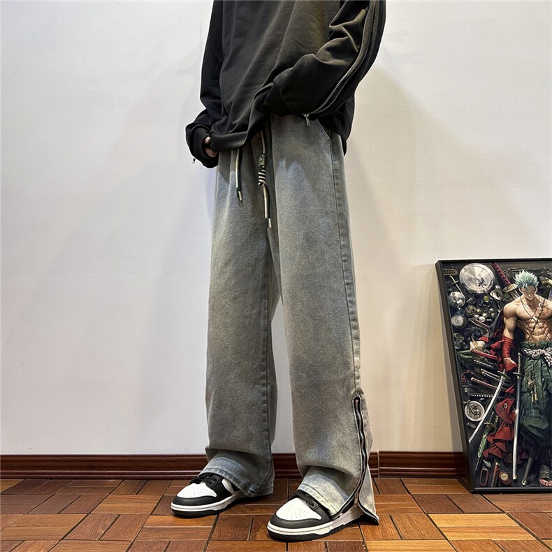 k1068-p55-控78 M-5XL 现货宽松cleanfit牛仔裤港风高阶黑暗牛仔图片