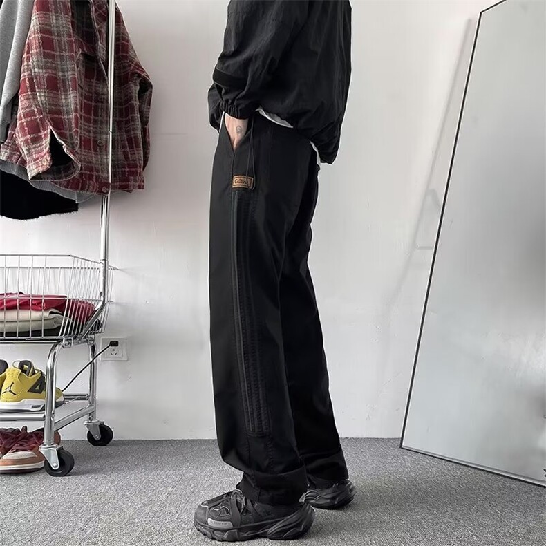 秋款直筒宽松裤拼接色弹力腰抽绳休闲裤简约休闲垂坠感图片