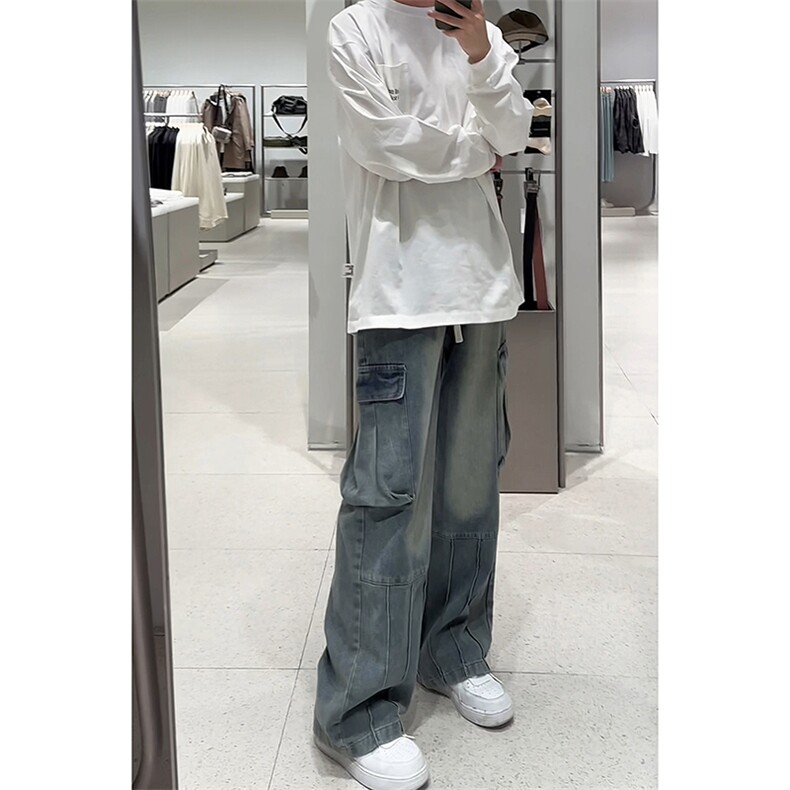 水洗复古秋季新款工装牛仔裤男美式阔腿休闲裤子-A1158TP55控88图片