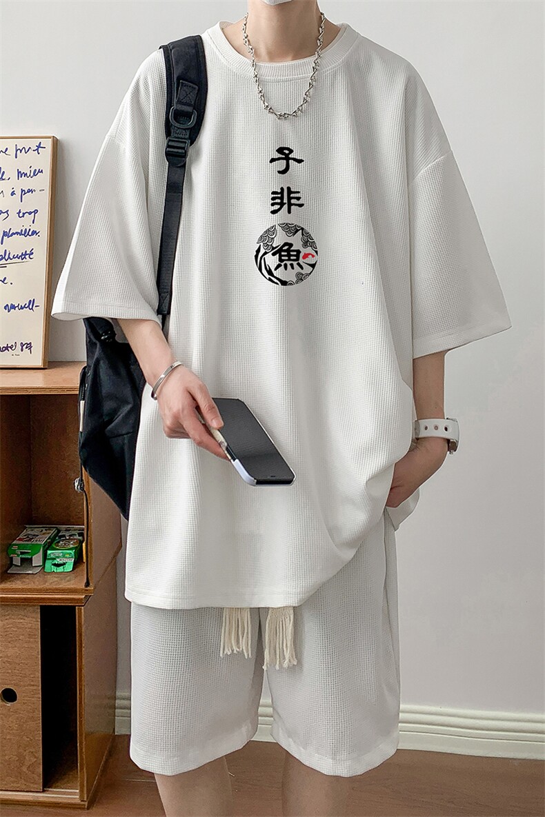 华夫格套装运动短袖t恤套装休闲两件套一套HZ84070-P44,男装T恤,电商A040
