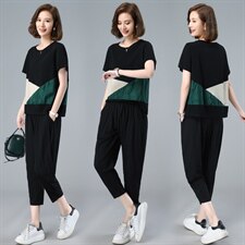 2022夏季新款气质圆领时尚T恤套装宽松显瘦两件套，女装套装/套裙，深水步