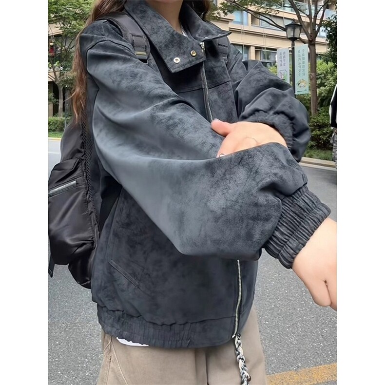 扎染短款立领pu皮夹克男秋季cleanfit美式潮牌正肩机车服外套HT25,男装夹克,星座516A