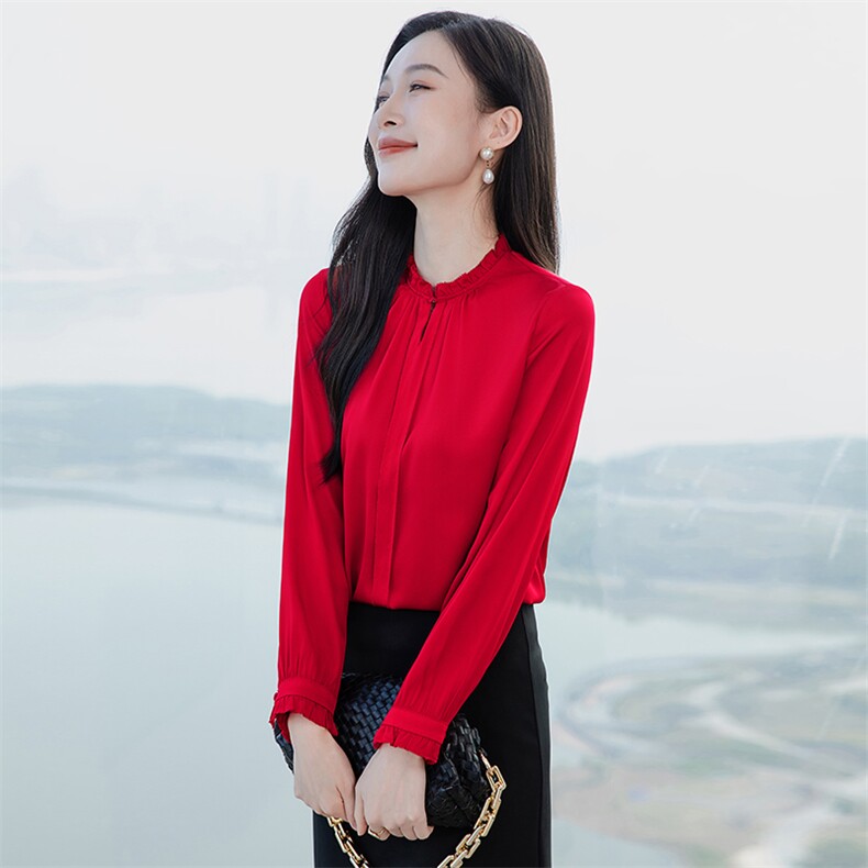 轻奢真丝衬衫女长袖2026年春夏季新款气质花边丝绸真丝上衣衬衣,女装衬衫,阿舍尔精品