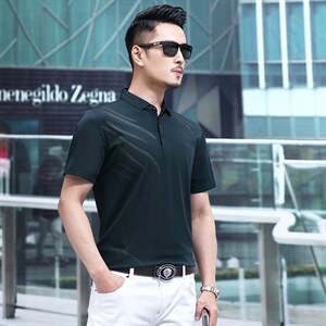 2024年夏季新款短袖纯色印花男士polo翻领透气商务常规修身P56图片