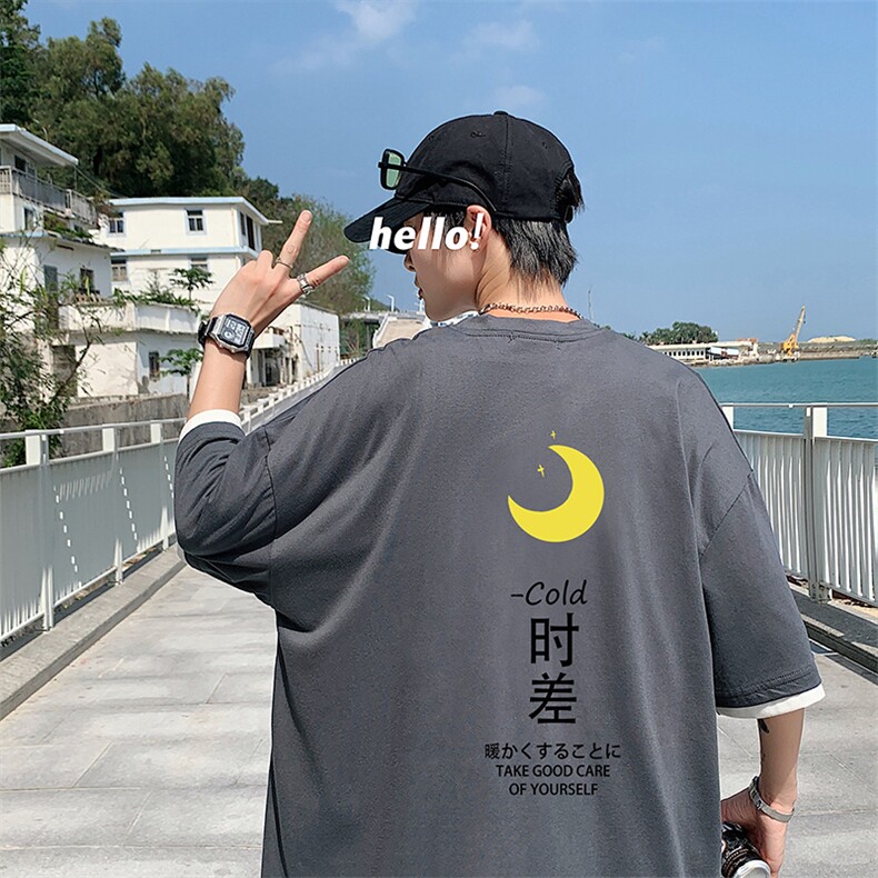 JT55047-P25假两件短袖t恤男大码胖子半袖体恤半截袖港风,男装T恤,电商A040