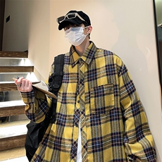 控价59港风格子衬衫宽松外套男女衬衣百搭格子外套CS2403P35，男装衬衫，电商A128