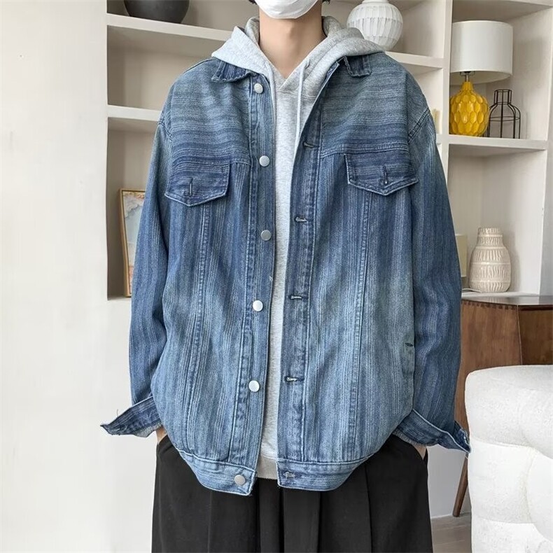 美式复古水洗竖条纹牛仔外套男女春秋休闲高街潮牌夹克JK850-P68,男装工装外套,星座208-5