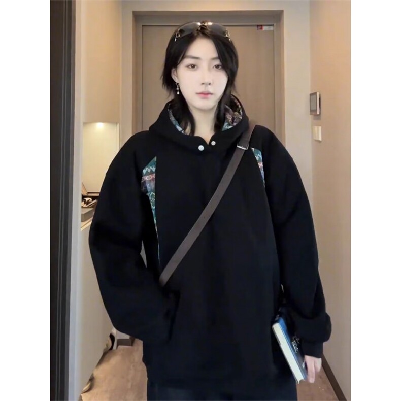 新中式民族风刺绣连帽卫衣男秋高领美式重磅拼接帽衫情侣长袖上衣,男装卫衣,星座506A
