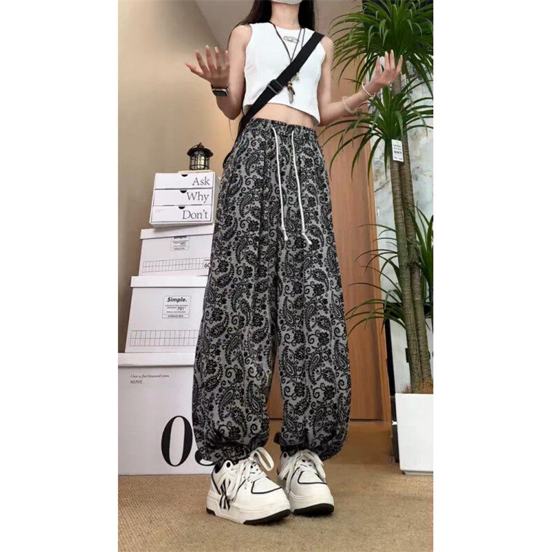 25夏季复古腰果花冰丝裤子夏季薄款宽松阔腿裤防晒裤504-K891-P50，男装防晒衣，星座504