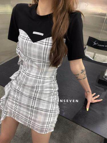 现货夏季新款拼接连衣裙，女装连衣裙，INSEVEN