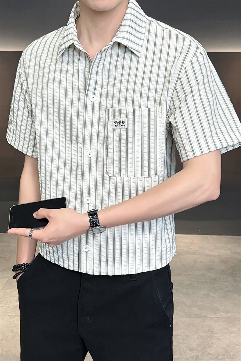 条纹衬衫男短袖夏季2025新款帅气衬衣C317-C803-P50,男装衬衫,电商C317