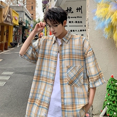 短袖衬衫男夏季新款磨毛格子衬衣DX002-特批26无差价，男装衬衫，星座214-3