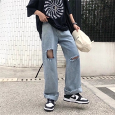 欧美高街帅牛仔裤男破洞个性2023春秋新款ins宽松休闲裤K1888-P37，男装牛仔裤，星座412-2