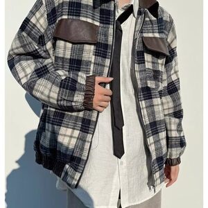 2024冬季新款棉衣男格子拼接刺绣男女同款保暖宽松棉服外套图片