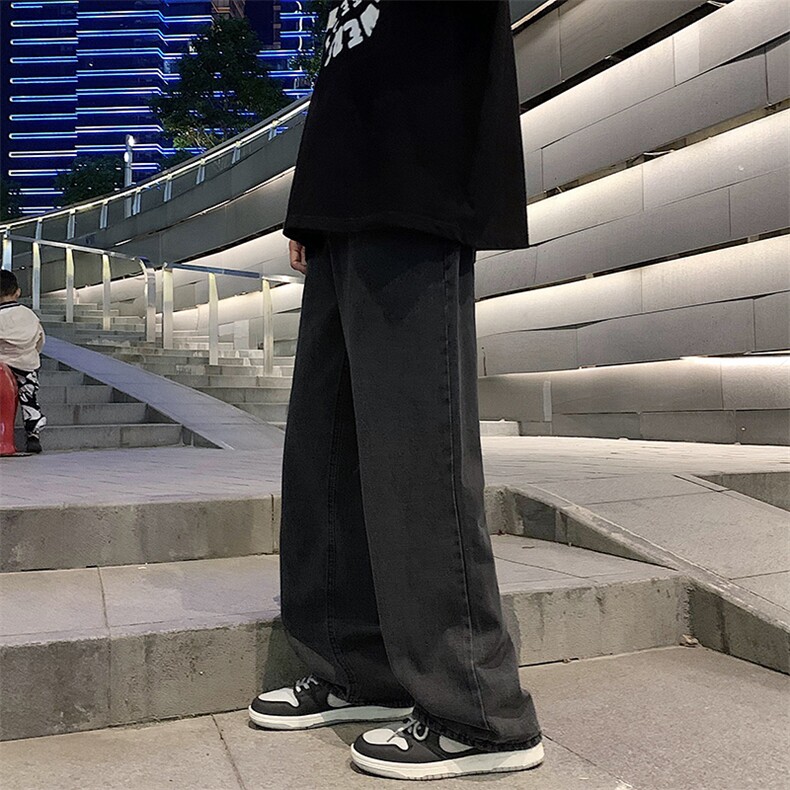 港风宽松大码直筒裤拖地裤纯棉水洗牛仔裤A014-K8133-P45控58,男装牛仔裤,电商A014