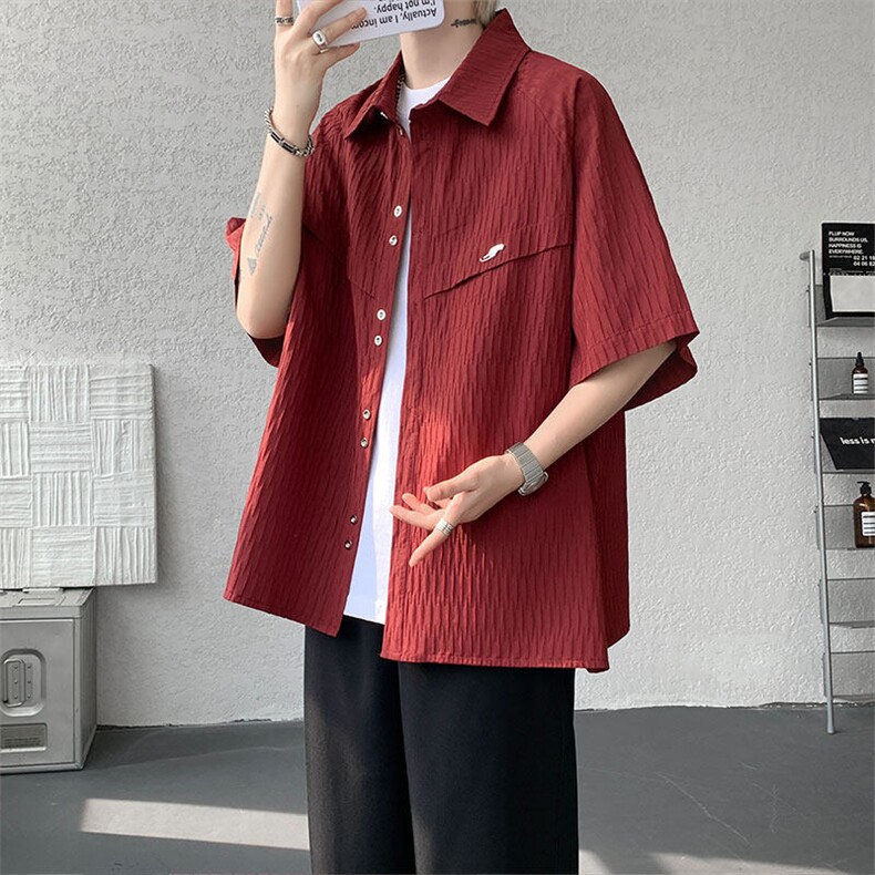 CS1140特-特批40  控78 肌理纹oversize宽松情侣短袖短袖大码衬衫图片