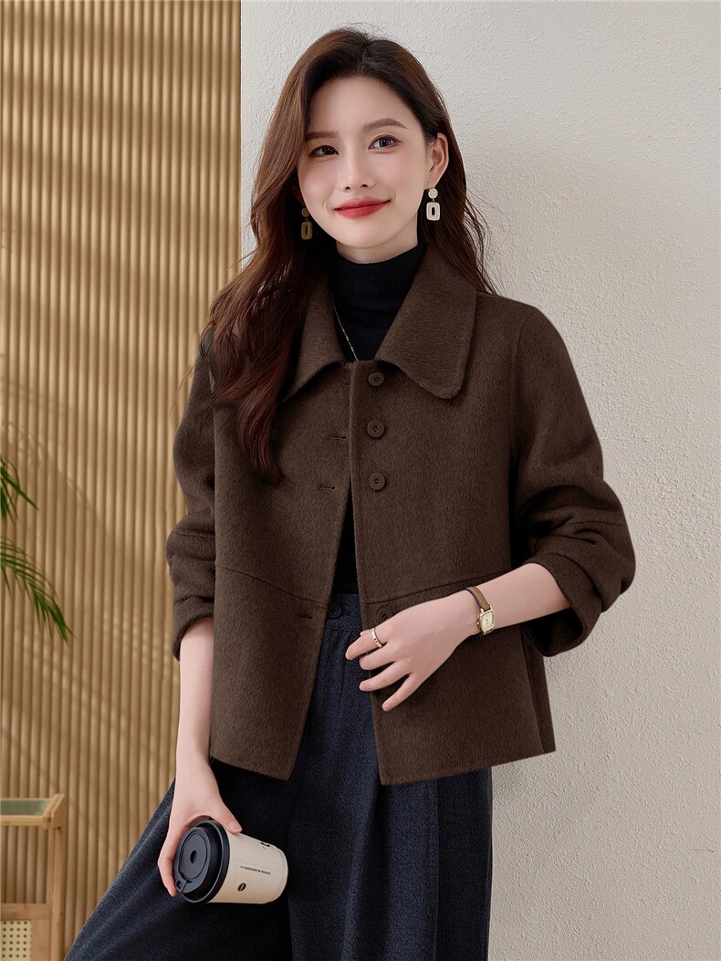纯色双面羊毛大衣女2025秋冬新款减龄小个子双面羊绒短款外套,女装羊绒大衣,韩宇舍