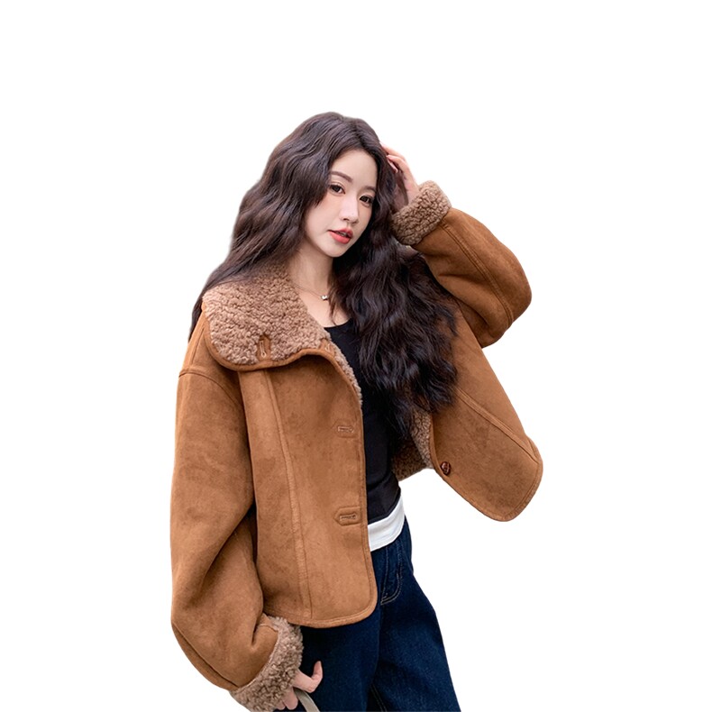 现货主推两面穿2025冬季新款显瘦皮毛一体外套女1507-P185K278,女装毛呢外套,欣美人