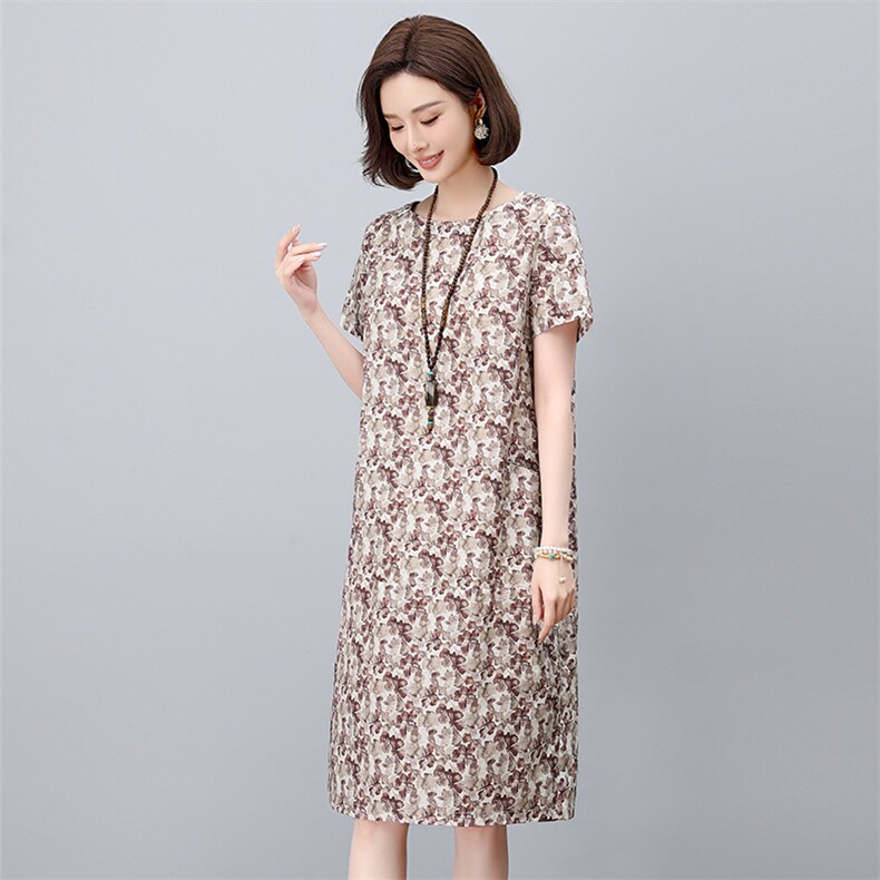 现货2025年夏季时尚减龄印花文艺优雅连衣裙,女装连衣裙,依恋蒂丝
