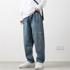 2023春季新款大码男宽松木地板白墙拼接束脚九分牛仔裤K008-P45,男装牛仔裤,电商A082