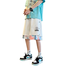 夏季新款港风大码腰果花排扣刺绣笑脸假两件短裤M-5XL-DK888-P45，男装牛仔裤，星座417-1（原电商B245）