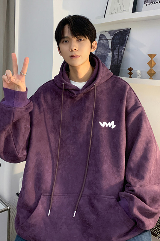 麂皮绒春季新款宽松落肩连帽卫衣青少年上衣JK23378-特批43控69,男装卫衣,星座605(原A050)