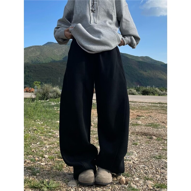 黑色休闲阔腿裤女垂感大码夏季薄款胖妹妹高腰宽松显瘦直筒长裤子,男装休闲裤,星座715-4