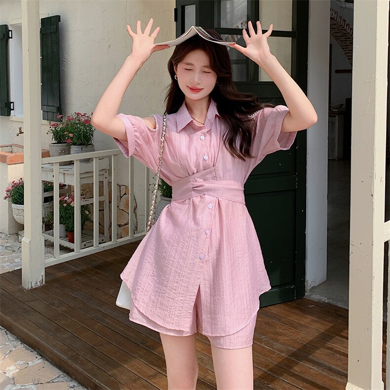 法式气质设计感露肩上衣套装女2025夏季新款宽松显瘦短裤子两件套,女装套装/套裙,2C133