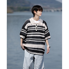 8XL-M特大码美式复古条纹撞色针织POLO衫翻领休闲短袖TDX311P35，男装T恤，电商D206-1