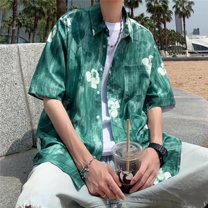 扎染衬衫男生短袖港风ins痞帅宽松情侣个性衬衣S31P30