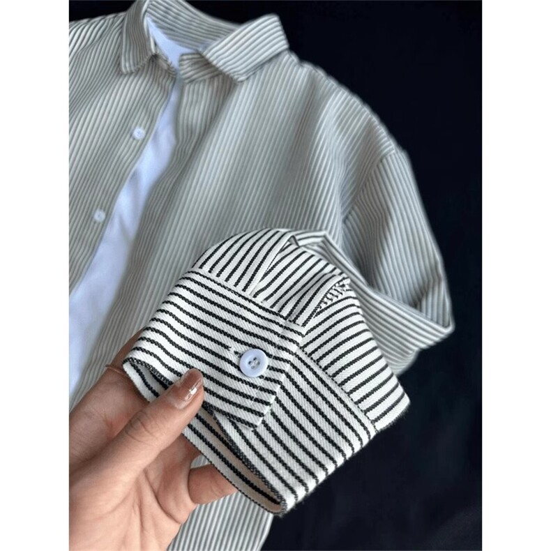 美式ins高街暗黑宽松条纹长袖衬衫SY2540-S-3XL-特P35,男装衬衫,星座417-1（原电商B245）