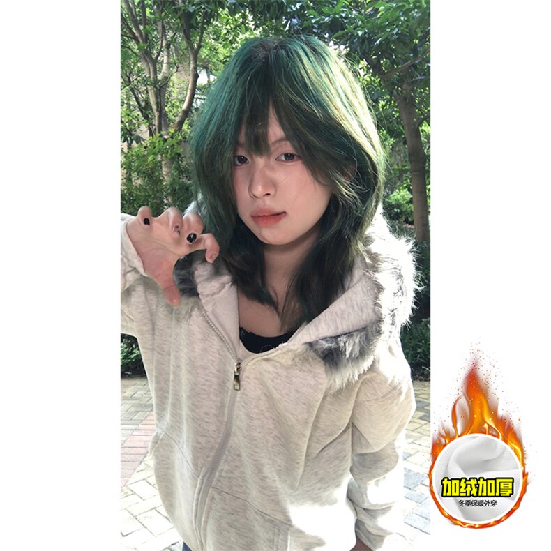 480G重磅加绒硬挺boxy秋冬美式高街超大毛领座山雕连帽卫衣厚外套,女装短外套,电商A486-1