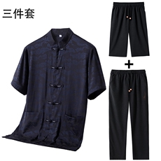 2024新款男士夏仿香云纱唐装中老年短袖衬衫套装风新中式T恤，男装T恤，钱塘723